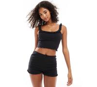 Cotton On - Top del pigiama a canottiera nero a coste con volant XL