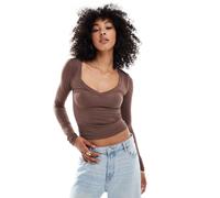 Cotton On - Top tortora ultra morbido con scollo profondo-Marrone 42