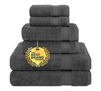 Cotton Paradise Set di 6 asciugamani da bagno turchi in 100% cotone morbido e assorbente, 2 asciugamani da bagno, 2 per le mani, 2 salviette, grigio scuro
