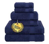 Cotton Paradise Set di 6 asciugamani in 100% cotone turco, morbidi e assorbenti, per bagno, 2 asciugamani da bagno, 2 asciugamani per le mani, 2 salviette, blu navy