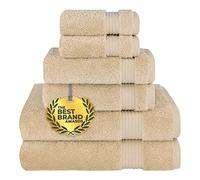 Cotton Paradise Set di 6 asciugamani da bagno turchi in 100% cotone morbido e assorbente, 2 asciugamani da bagno, 2 per le mani, 2 salviette, beige