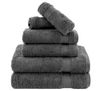 Cotton Paradise Set di 6 asciugamani da bagno turchi in 100% cotone morbido e assorbente, 2 asciugamani da bagno, 2 per le mani, 2 salviette, grigio scuro