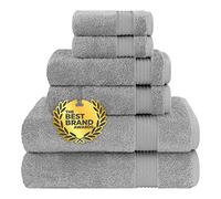 Cotton Paradise Set di asciugamani da cucina e bagno in cotone turco, assorbenti e morbidi, 6 pezzi, include 2 asciugamani da bagno, 2 asciugamani per le mani, 2 salviette, grigio chiaro