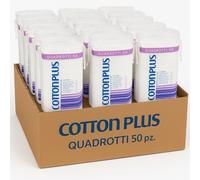 Cotton Plus Quadrotto Cotone 50 pz x 24 Confezioni - Dischetti Struccanti Viso in 100% Cotone Puro Dual Texture - Morbidi, Resistenti, Dermatologicamente Testati, Ideali per Uso Professionale