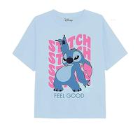 COTTON SOUL Lilo & Stitch Wavy Stitch Girls T Shirt, Light Blue, 3-4 Years