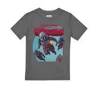 COTTON SOUL Star Wars Mandalorian Mandalorians Attack Boys T Shirt, Charcoal, 7-8 Years