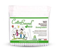 COTTON SOUND ECO Bastoncini Cotonati Busta 1 confezione x 160 Pezzi | Ecologici e biodegradabili, 100% Puro Cotone Idrofilo, Busta Compostabile, Made in Italy