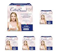 COTTON SOUND ULTRA ALI NOTTE Assorbenti con Cotone 10 Pezzi, 100% Cotone Idrofilo, Ipoallergenici, Dermatologicamente Testati, Super Assorbenti, Tecnologia Multistrato, Made in Italy (Confezione da 5)