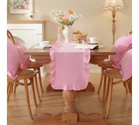 Cotton Table per runner 35x160cm Ruffled Edge Cotton Table per(Pink B) | pure cotton, soft breathable fabric, ruffled edge design, 35x160cm size, natural comfort