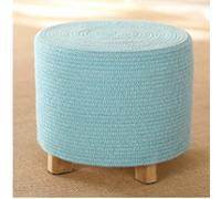 Cotton Thread Round Footstool Ottoman for Bedroom and Living Room Lake Blue 40 x 31 cm