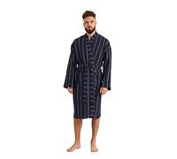 Cotton Trend - Accappatoio da uomo in 100% cotone turco, leggero con colletto kimono, lunghezza al ginocchio, perfetto per abbigliamento da salotto, Blu navy a righe., XL