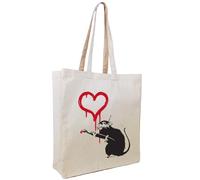 Cottonbagjoe Borsa in iuta per canva, in tessuto simile al jeans (molto robusta e resistente) non stampata con piega laterale e fondo e due manici lunghi 38 x 42 x 10 cm, Love Rat