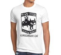 CottonCloud Gatto di Schrödinger Wanted T-Shirt da Uomo Sheldon, Dimensione:L, Colore:Bianco