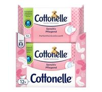 Cottonelle Carta igienica umida, nutriente sensibile, senza profumo, biodegradabile, senza plastica, richiudibile, confezione conveniente, 12 x 42 salviettine umidificate
