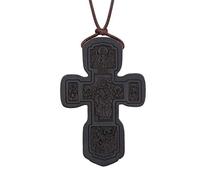 COTTVOTT Collana con ciondolo a forma di croce ortodossa, in legno, con crocifisso cristiano, preghiera, Gesù, per donne e uomini, 1.38" x 2.05" / 1.18" to 2.64", Legno, non noto