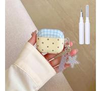 COTYPOFLIYTT Custodia per AirPods 3 a scacchi con stelle - Plaid beige blu | Simpatico design estetico retrò a scacchi, kit di pulizia portachiavi stella morbido TPU antiurto cover per AirPods di terza