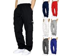 Couawaticy Joggers da uomo UK Tuta da jogging nera Pantaloni da jogging da uomo in pile Pantaloni della tuta con orlo aperto con tasche Pantaloni con coulisse Pantaloni da palestra Allenamento, Nero