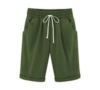 Couawaticy Pantaloncini estivi casual da donna, con coulisse, elastico in vita, lunghezza al ginocchio, in jersey, bermuda, Verde militare, 4XL