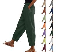 Couawaticy Pantaloni in cotone e lino da donna, estivi, alla moda, pantaloni Capri da donna, gamba dritta, pantaloni da donna elasticizzati in vita con coulisse, pantaloni da jogging con tasche in