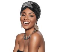 Coubeau Cappello Turbante da Donna - Cappello Turbante Pieghettato Abbronzante con Fiori a Guattro Foglie Cappello con Accessori in Stile Etnico Cappello Turbante Chemioterapia Anti-Caduta dei Capelli