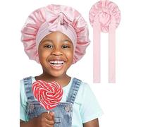 Coubeau Cuffia per Dormire in Raso per Bambini Cuffia in Seta per Dormire Cuffia per Capelli Ricci con Fascia per Cravatta Cuffia per Dormire a Doppio Strato per Ragazze e Ragazzi