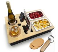 Couch Bar Snack Box IN onfezione Regalo, Vassoio per Divano: 2 Ciotole per Snack, 2 Portabicchieri con Sottobicchiere, 1 Apribottiglie in Legno, Coperchio Magnetico, Supporti per Telefono & Teleco