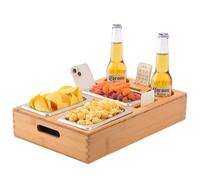 Couchbar - Contenitore per snack con 3 ciotole per snack, in bambù, per divano, decorazione, divano bar con porta bevande, coperchio rimovibile, con scomparti, organizer per divano, Butler