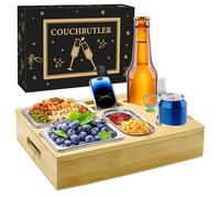 Couchbar - Contenitore per snack con scatola regalo, in legno, per divano e divano, con ciotole per snack in acciaio inox, organizer per snack bar, coperchio rimovibile (Colore del legno)