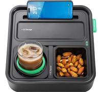 CouchConsole Vassoio originale - Contenitore per bevande e snack con bracciolo, tavolo con supporto per telefono, portaoggetti e organizer per telecomando TV, per soggiorno, camper e auto, nero/verde