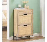 coucheta Scarpiera con 2 cassetti a ribalta con 1 cassetto, organizer per scarpe in rattan con gambe in metallo, scarpiera stretta indipendente, per ingresso, rovere