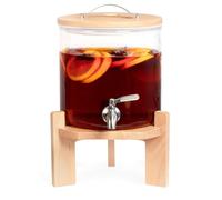 COUCHO Glass Drink Dispenser with Tap And Stand, 5/7L Beverage Dispenser, Mason Jar Juice Dispenser with Spigot Stand, Vintage Large Capacity Refrigerator Cold Water Kettle for Cocktail (Size : 5L)