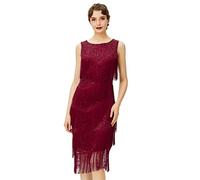 Coucoland Abito da donna anni '20 con scollo rotondo elegante abito da sera con frange multistrato stile retrò anni '20 Great Gatsby cocktail party costume da carnevale da donna, rosso vivo, L