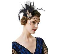 Coucoland - Fascia per capelli con piume e strass, modello da donna, stile anni '20, stile Charleston, accessori costumi Pavone nero. Taglia unica