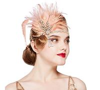 Coucoland - Fascia per capelli con piume e strass, modello da donna, stile anni '20, stile Charleston, accessori costumi champagne Taglia unica
