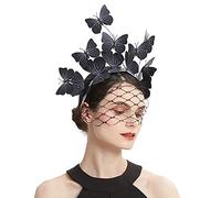 Coucoland Fascinators Hat Veil Headband Butterfly Fascinator Headpiece for Derby Tea Party (Black)