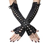 Coucoland Guanti da donna lunghi con laccetti, guanti da mezza mano, accessori perfetti per feste, carnevale e costumi, Nero , Taglia unica