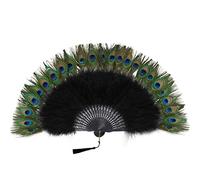 Coucoland Ventaglio da donna con piume Marabù anni '20, stile vintage, retrò, accessorio per costume da Gatsby, nero