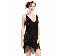 Coucoland Vestito Anni '20 Donna Abito con Profondo Scollo a V e Senza Schienale Vestiti Anni '20 con Paillettes e Frange in Rilievo, per Cocktail, Matrimoni, Feste, ECC.