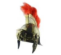 CoudarTitie Casco Romano Antico con Visiera Leone Elmo Guerriero Copricapo Storico Costume con Pennacchio in Finitura Anticata Adatto per Cosplay Spettacoli, Oro, Leone Con Piume Rosse