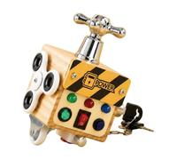 CoudarTitie Cubo attività in Legno a Sei Facce Multifunzione Cubo attività con Bottoni e Interruttori Senza Giocattolo Sensoriale per Casa, Giallo