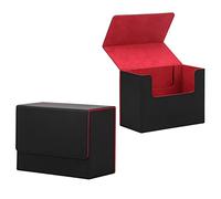 CoudarTitie Porta Carte, in Materiale PU, con Chiusura Automatica, Compatto, Ideale per Collezionisti E per L'Ufficio, Nero Rosso, Vite PSA Bgs