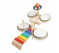 CoudarTitie Tamburo Percussione per Bambini con Xilofono E Piattino in Legno E Pelle per La Coordinazione Mano Occhio E l'Esplorazione Adatto per La Prima Infanzia E le Lezioni di Musica.