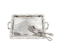 CoudarTitie Vassoio Dolci da Collezione per Casa Delle Bambole Set in Lega con Pinze da Servizio E Bordo Decorato in Miniatura per Sale da Pranzo E, Argento