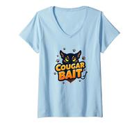 Cougar Bait: Spiritoso Donne anziane Cacciatori Umorismo Maglietta con Collo a V, Donna, Celeste, M