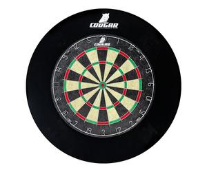 Cougar Bersaglio Professional con cornice - Nero | Include 6 freccette con punta in acciaio e tabellone segnapunti - Con materiale di fissaggio - Per casa - Ø45,5 cm