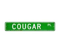 Cougar Cartello stradale zoo cartello in metallo 7,6 x 45,7 cm personalizzato resistente allo sbiadimento metallo latta cartello country design artistico per casa, bar, pub, garage, strada uomo grotta