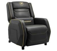 COUGAR GAMING | POLTRONA GAMING | RANGER S ROYAL - Divano nero e oro - Pelle PVC - Poggiatesta e cuscino lombare, pedane pieghevole - Schienale reclinabile