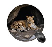 Cougar in The Cave, tappetino per mouse da gioco da donna, rotondo, con base in gomma antiscivolo, lavabile, per computer portatile, casa, ufficio, scrivania, 19 x 20 cm