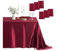 Counfeisly, Tovaglia rettangolare, confezione da 6, antimacchia e antipiega, morbida e setosa, in raso, per sala da pranzo, interni ed esterni, 152 x 213 cm, bordeaux