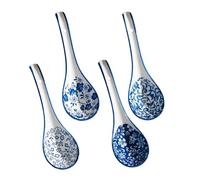 Counius 4PCS Cucchiaio,Cucchiai da Minestra,Cucchiai Asiatici,Cucchiaio in Porcellana blu e Bianco Lamian Noodles Modello Antico,Utilizzato per Gnocchi di riso e miso Wonton